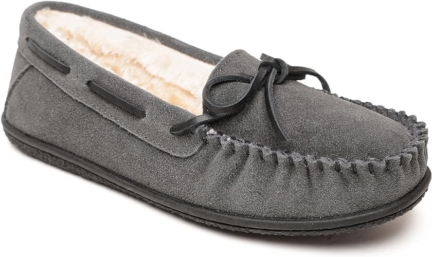 SAOLA Pantofole mocassino Minnetonka donna 7 grigio scamosciato Cally suola rigida