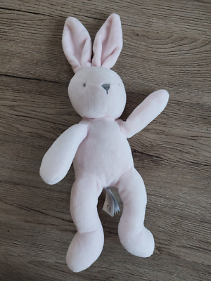DOUDOU PELUCHE JACADI LAPIN ROSE BRODERIE GRISE QUEUE BLANCHE 35CM ETAT NEUF