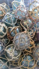 Japanese Glass Fishing FLOATS 3-3.5" Netted LOT-9 Net Buoy Antique USA BZ