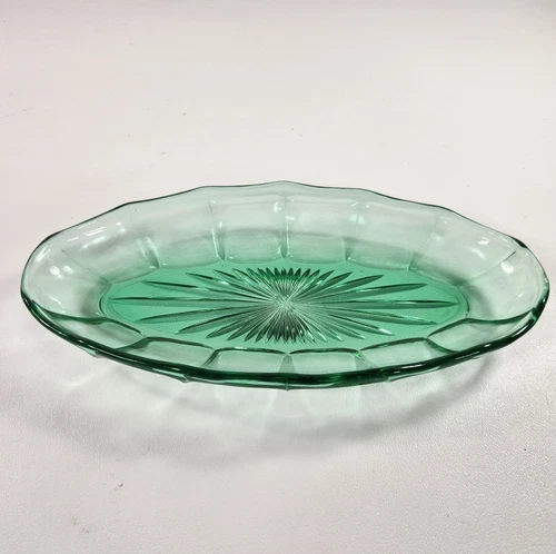 Vintage Uranium Depression Green Glass Oval Shallow Dish GLOWS Pickle / Celery