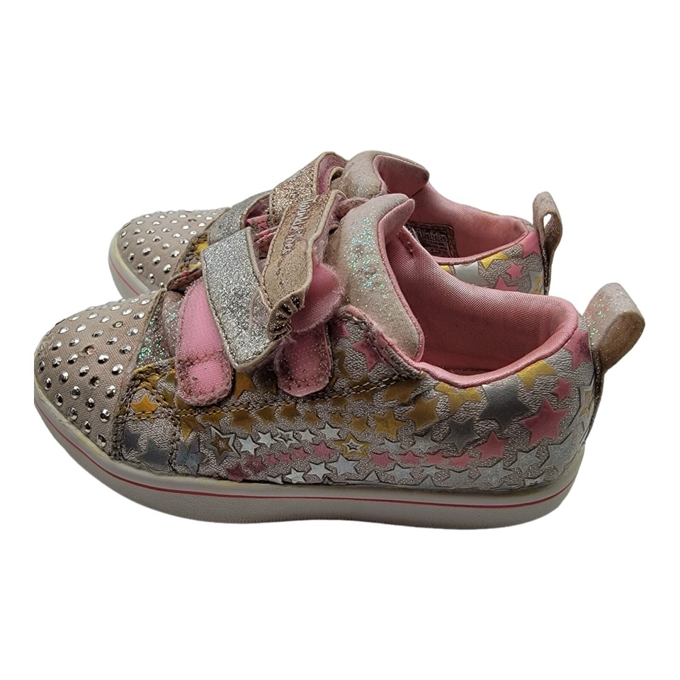 Skechers Shoes Toddler 10 Twinkle Toes Lights Up Gold & Pink Glitter