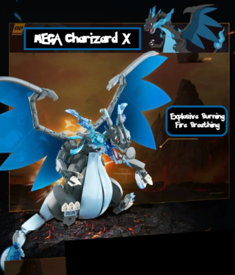 ✓ Official Pokémon LARGE Mega Charizard & Ash Greninja Building