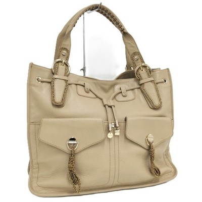 Borbonese Tote Bag Leather Beige Used SKAI-0