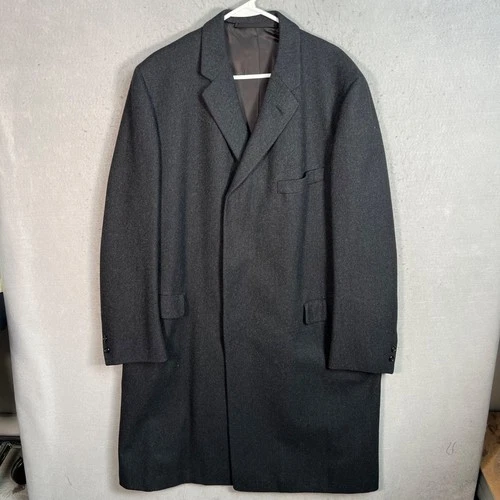 Hickey Freeman Wallachs Custom Made Wool Overcoat Dark Gray - product listing photo