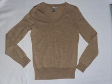 Vtg Gap V Neck Pullover Sweater Mens Brown Tan 100 Italian Merino Wool Medium M