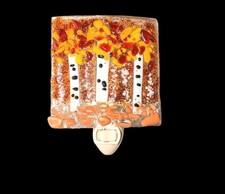 Fused Art Glass Night Light Aspen Birch Autumn Fall Leaves Trees Nightlight A+!