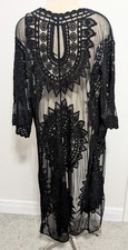 Womens Black Long Kimono Cardigan Sheer Lace Crochet Boho Whimsigoth Festival