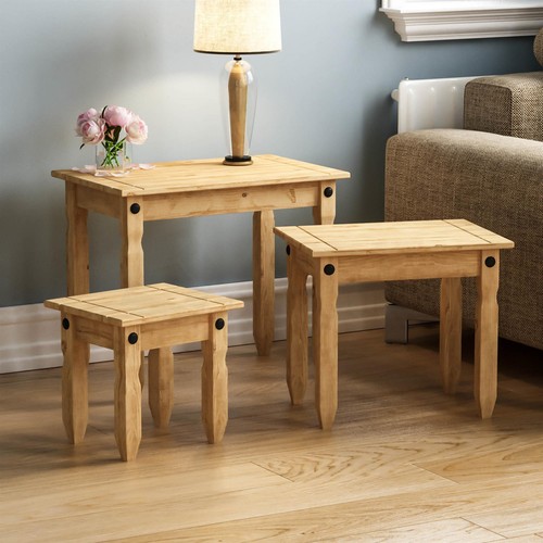 Nest of Tables Corona 3 Piece Set Solid Pine Wood Side End Living Room Table - Picture 6 of 7
