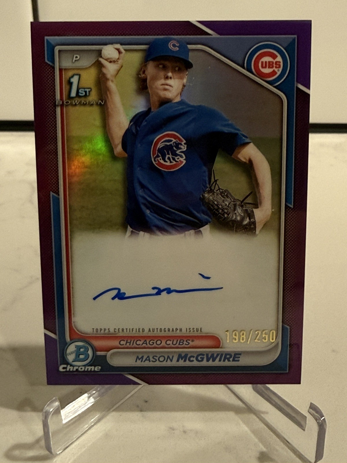 Mason McGwire PURPLE REFRACTOR AUTO 2024 Bowman Chrome 1st Autograph /250 Cubs