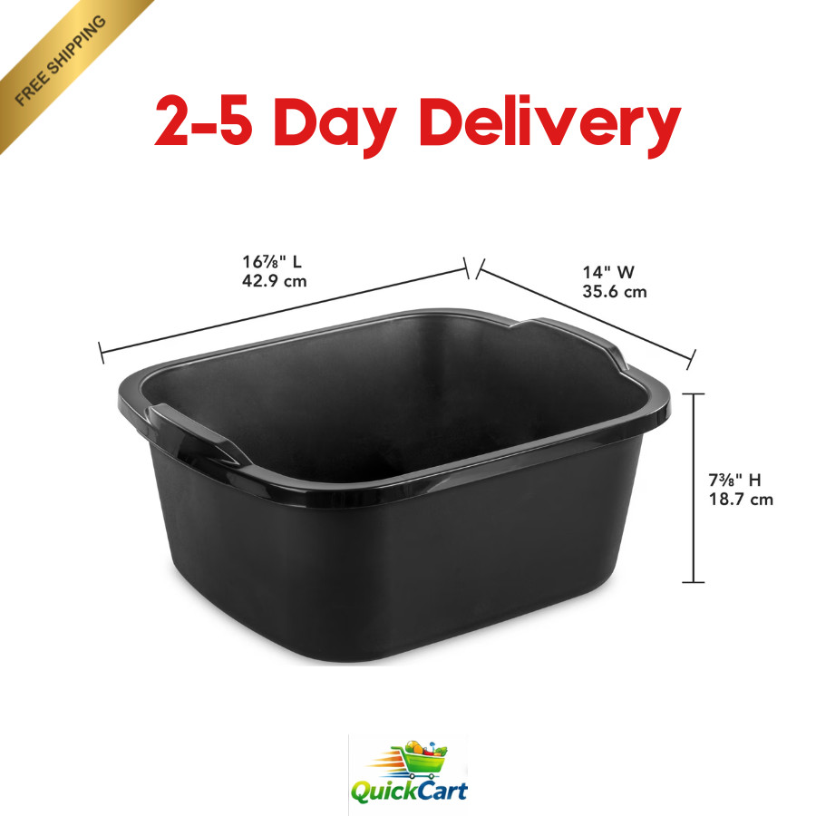 Sterilite 18 Qt. Dishpan, Multi-Purpose Plastic Wash Tub, Kitchen, Sink, Black