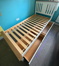 White Wooden Single Bed Frame with Slatted Foundation, Painted Finish