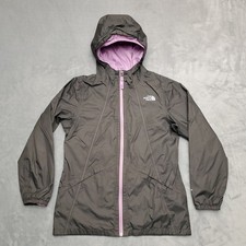 The North Face Jacket Girls Large Gray Hooded Lined Windbreaker Outdoors Gorp