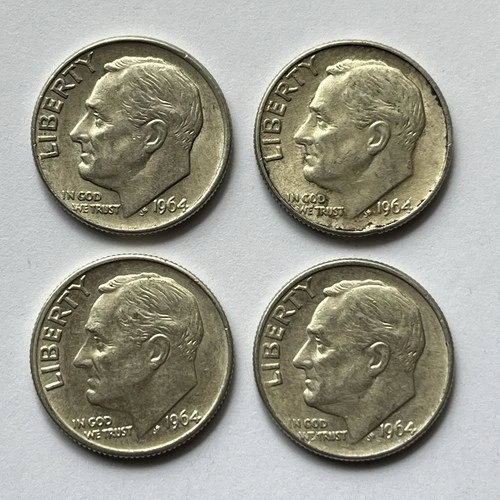 LAST ONE!!! 4 SILVER 1964 ROOSEVELT DIMES USA AMERICAN MINT COINS UNITED STATES