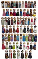 Hand Painted Wooden Catholic Saint Peg Dolls Montessori Figures Huge Lot of 73