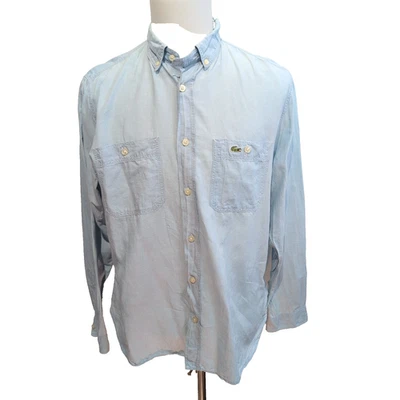 Chemise Lacoste Bleue Regular Fit 42 L Coton Lin Manches Longues - Photo 1/4