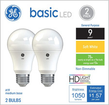 GE Basic LED Light Bulbs, 75 Watt, Soft White, A19 2 Pack