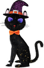 3.5FT Black Cat Halloween Decor, Flashing Eyes Scary Halloween Cat Decor with Wi