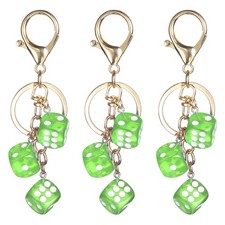 3pcs Lucky Dice Keychain Charm, Resin Dice Keyring with 3 Pendants, Grass Green