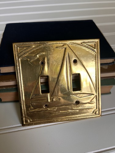 Vintage brass MCM Nautical Sailboat Switch Plate Light Cover 03