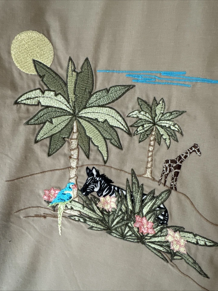 Karen Scott Button Up Sz L Brown African Safari Animals Embroidered Cottage Core - Image 2 of 4