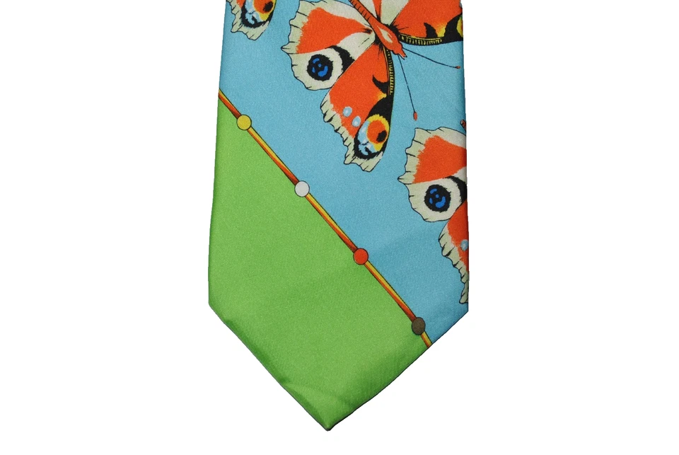 Gianni Versace Couture De Colección 1995 Corbata Patrón Mariposa Seda Multicolor L57 W3.7 Foto 4 de 4