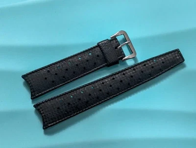 Bracelet Tropic caoutchouc noir 19 mm extrémités incurvées 22504 NOS - Photo 1/2