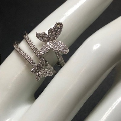 B2670 IBB Butterfly Bypass Ring Sterling Silver CZ Pave spiral band 3.7g sz 7.5