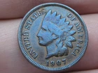 1907 Indian Head One Cent Penny- Fine Details, Partial LIBERTY, Toned