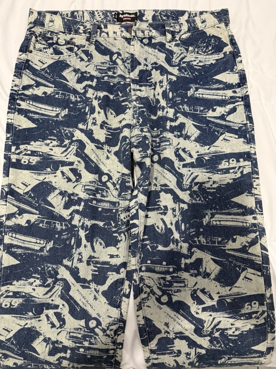 SUPREME Ft HYSTERIC GLAMOUR CARS BAGGY JEAN Washed Indigo Size 34