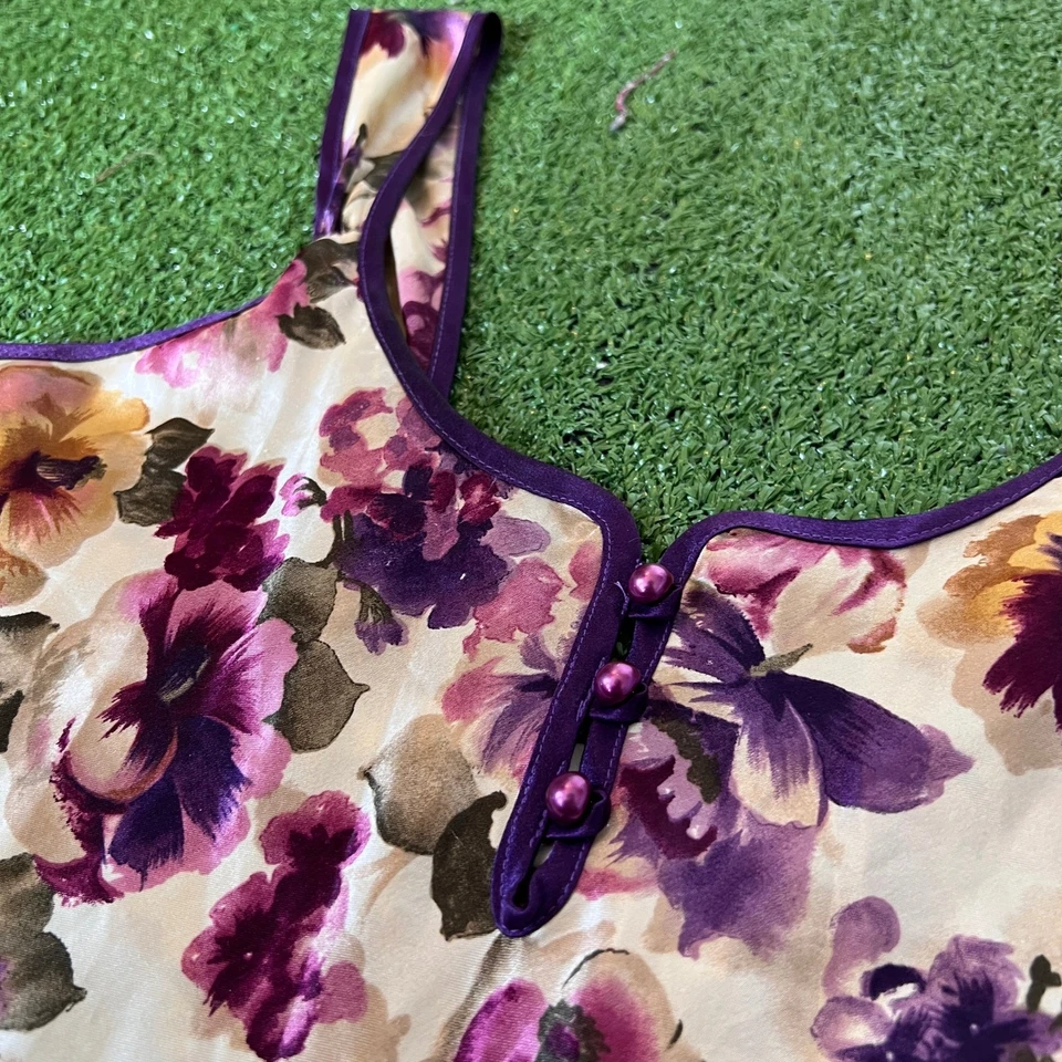 Vestido sin mangas vintage Adonna púrpura rosa floral satinado quimise mujer S EE. UU. Foto 3 de 4