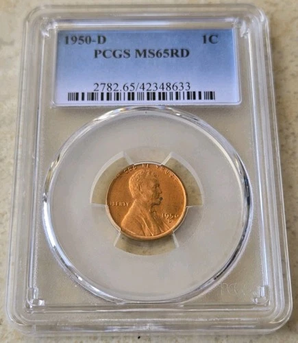1950-D Lincoln Wheat Cent / Penny 1c PCGS MS65 RD Red