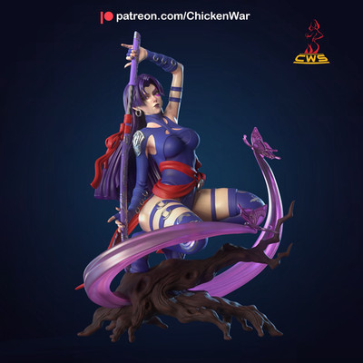 Psylocke, X-Men, Marvel, Comics, 3D Druck, Miniature, Fan Art, sexy Pin-Up Figur