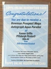 KONNOR GRIFFIN 2026 BOWMAN CHROME MEGA AUTO AQUA PARALLEL/125 REDEMPTION CARD!!