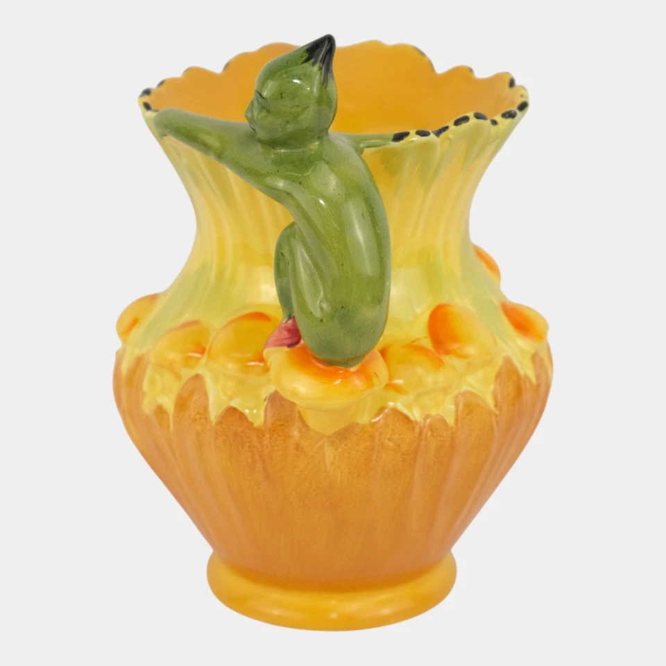 Burleigh Ware 1930s English Art Pottery Yellow Orange Pixie Handled Pitcher  - Image 2 of 4
