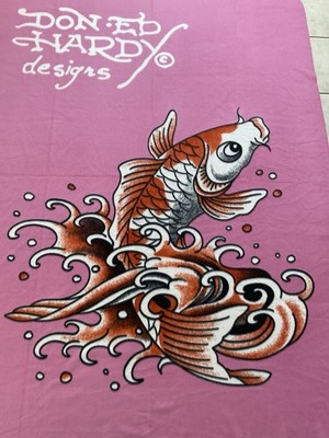 ED HARDY Designs Decke Rosa Tattoo Art 1,50x2m Y2K Vintage *MÄNGEL*
