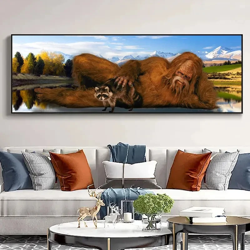 Panoramic Artwork Featuring Raccoons Wild Scenes Canvas Wall Art Home Decor