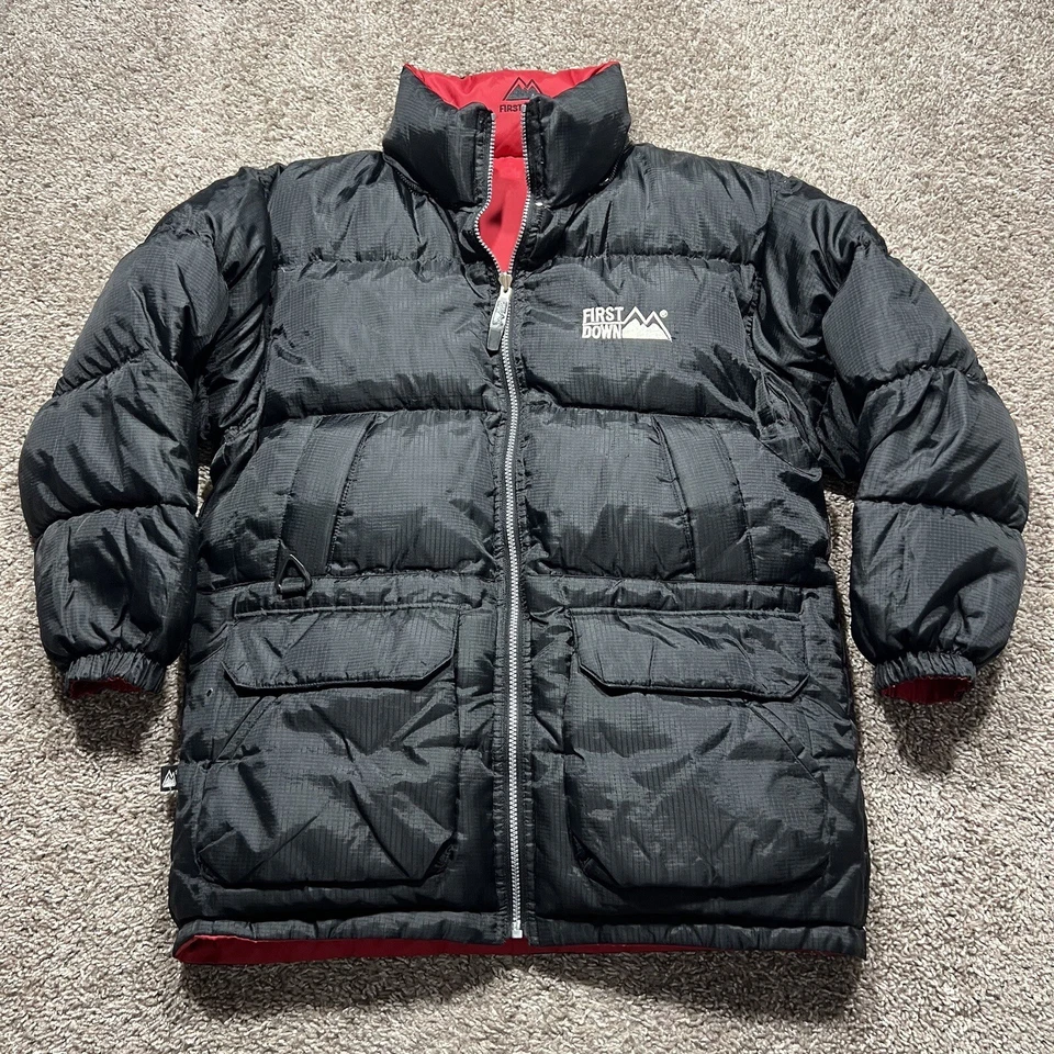 VTG 90’s First Down Reversible Duck Down Puffer Jacket Red Black Medium *READ - Image 2 of 4