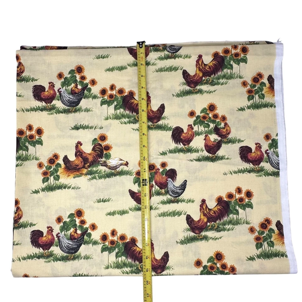 Tela de algodón vintage de gallo de granja y girasol Cranston 2010 76 x 44 pulgadas Foto 3 de 4