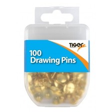 100 x Brass Drawing Pins Strong Metal - Gold Colour Thumb Tacks - 9.5mm Boxed
