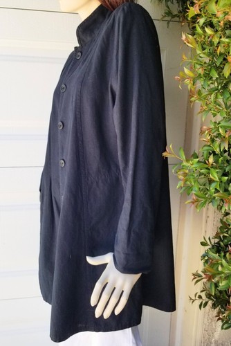 ESKANDAR sz 1 M L black linen cotton jacket short coat lined 35" long - Picture 3 of 9