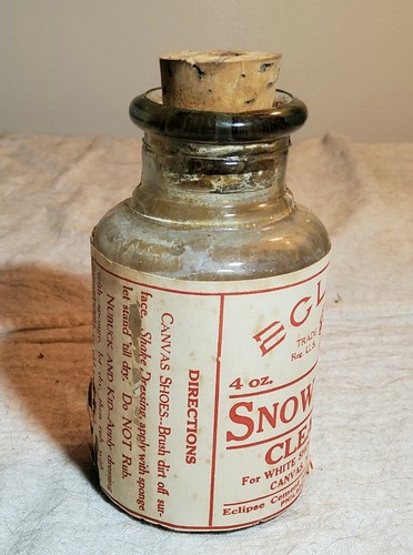 ANTIQUE ECLIPSE SNOW WHITE CLEANSER FOR WHITE SHOES LABELD BOTTLE IN BOX PHILADA - Picture 6 of 12