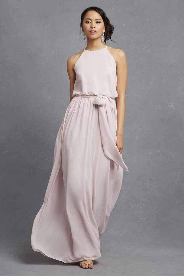 Vestido formal de boda de dama de honor Donna Morgan Alana talla 8 - rosa palestino BHLDN $230 Foto 2 de 4