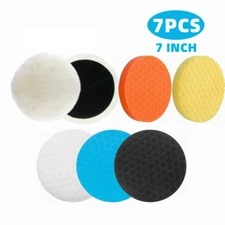7Pcs 7" Buffing Polishing Pads Buffing Sponge& Wool Pads Set Buffer Polisher Pad