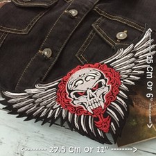 Spooky Horror Skull Death Wings DEvil Iron on Embroidered Large Back patch XL