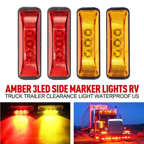 4PC Amber 3LED Side Marker Lights RV Truck Trailer Clearance Light Waterproof. - Picture 2 of 29