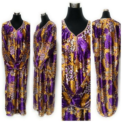 Femme Satin Manches Longues Robe Maxi Multifloral Abaya de Luxe Tunique Caftan - Photo 7 sur 12