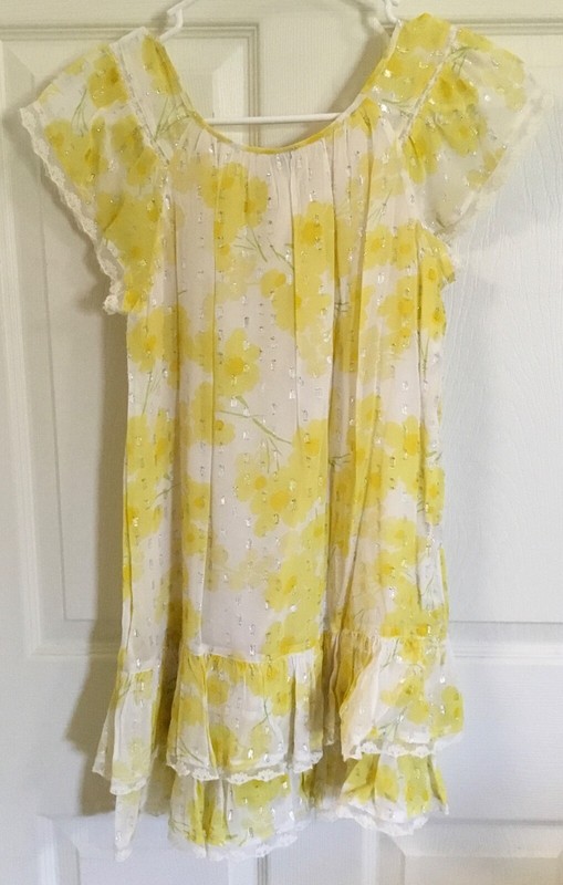 NWT GAP girls lightweight summery yellow , white & silver floral dress 10 L