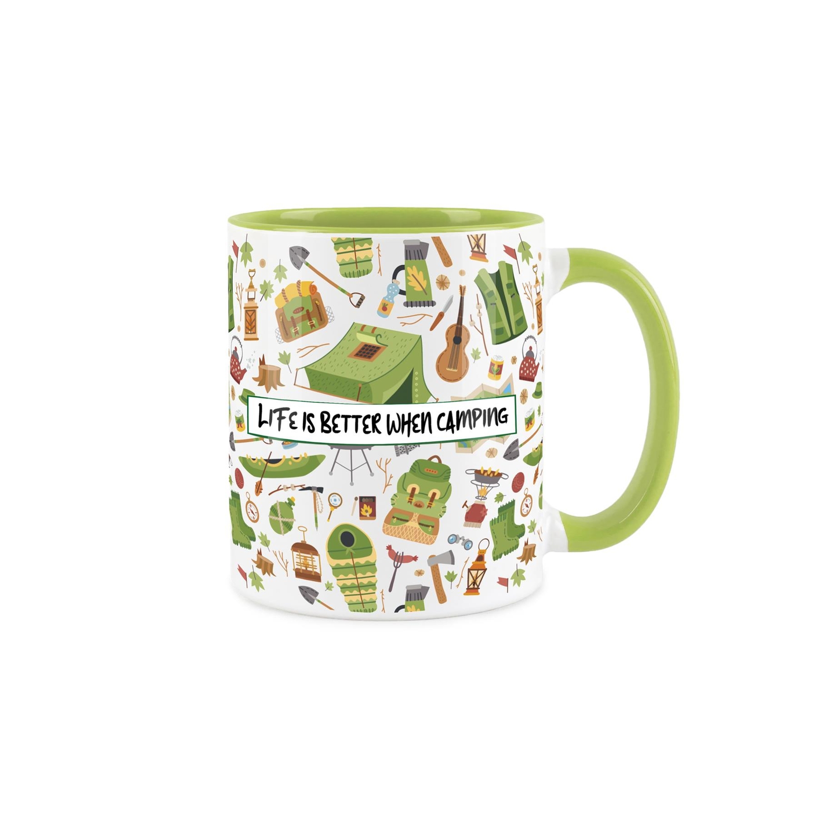 Ceramic Camping Mug - Green Outdoor Camp Tent Tea/Coffee Cup Gift for campers