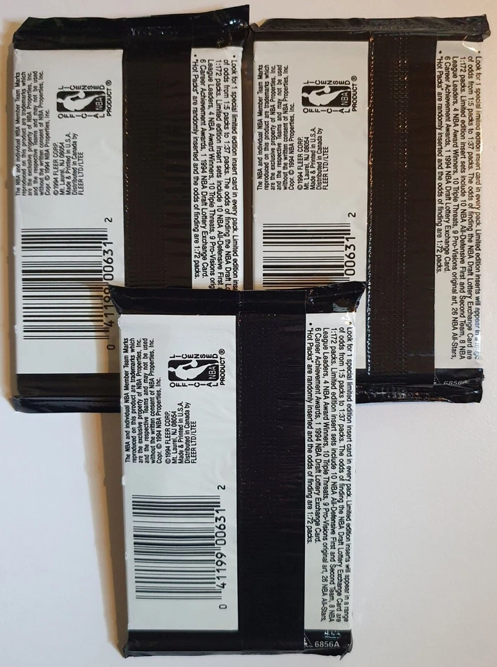 Lote de 3 x Pacotes de 1994-95 Fleer NBA Basketball Series 1 - Pacotes Selados - Imagem 2 de 2