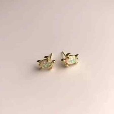 2Ct Natural Fire Opal Oval Cut Turtle Women Stud Earrings 14k Yellow Gold Plated